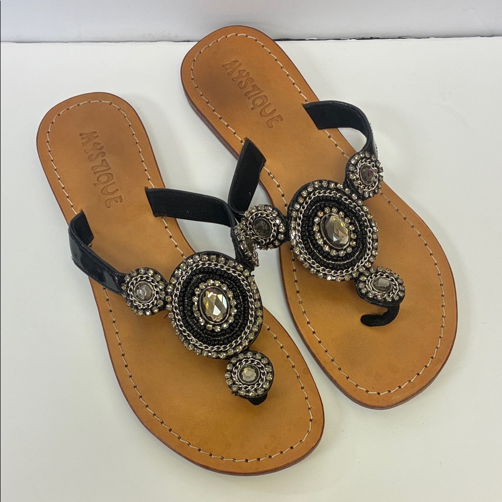 Mystique Boutique Black and Tan Embellished Sandals